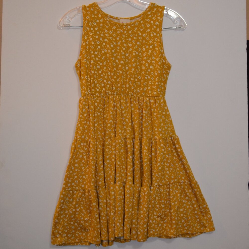 HEART & ARROW Yellow White Flowers Polyester-Spandex USA Sleeveless Dress 12